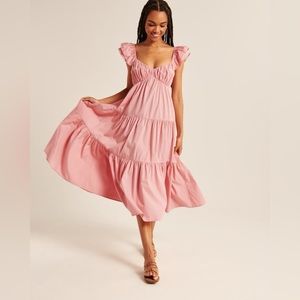 Abercrombie & Fitch Ruffle Sleeve Poplin Midaxi Dress